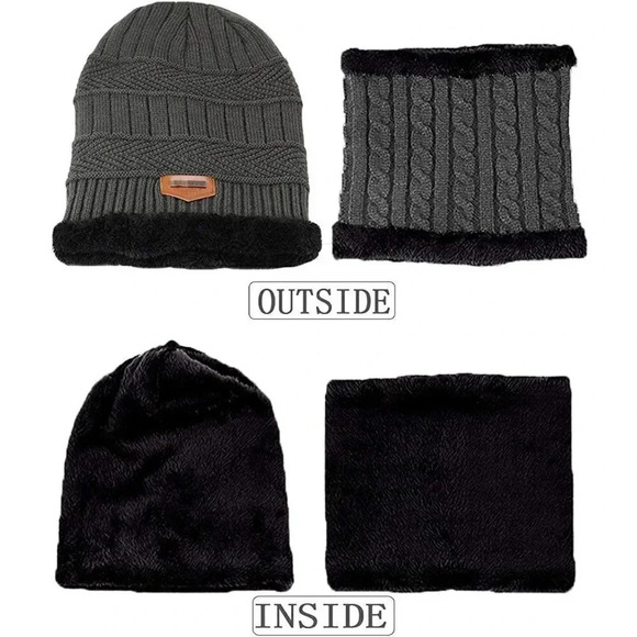 Kids  Winter Hat and Scarf Set 2Pcs Warm Knit Beanie Cap and Scarf - Picture 2 of 5